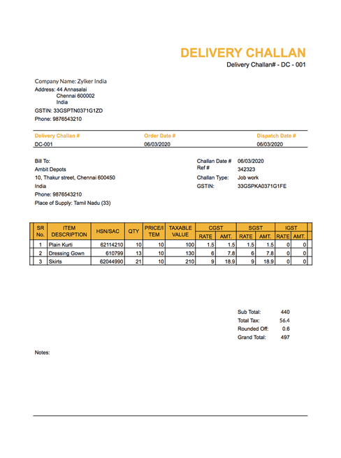 Delivery Challan