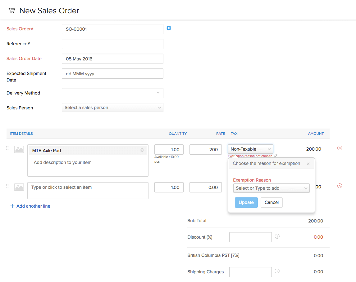 Non-Taxable Item in Invoice