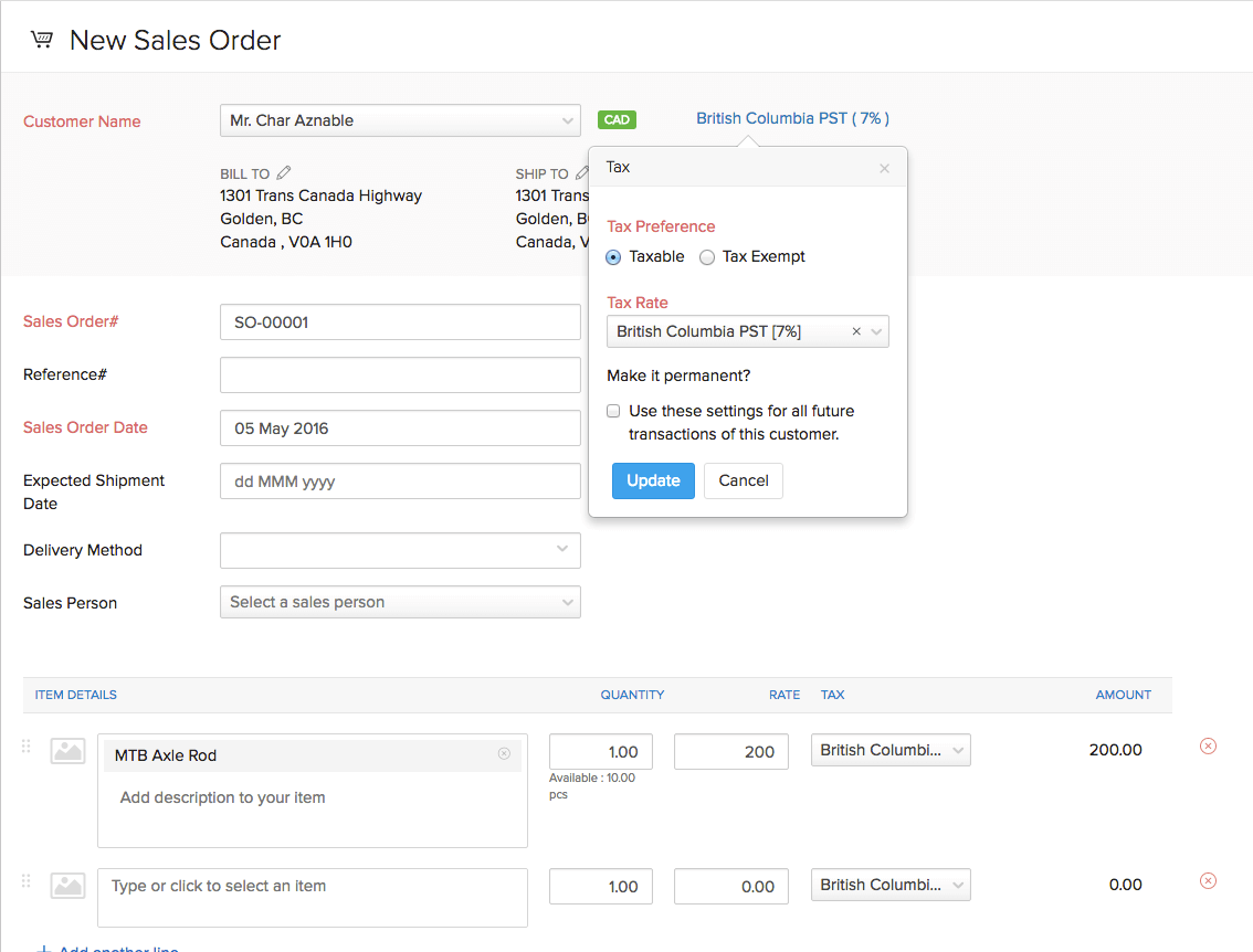 Tax Information in Invoice