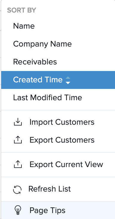 Image of the menu icon drop down highlighting the import option