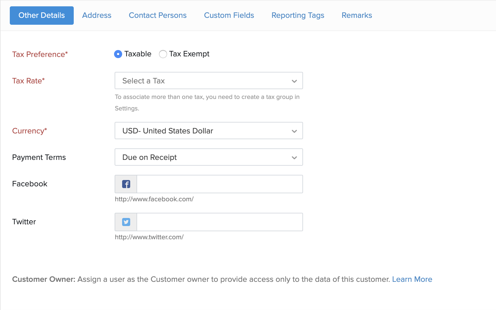 Contact payment details section