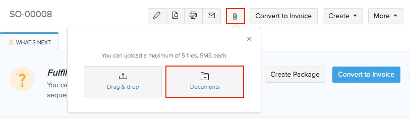 Attach file from the documents