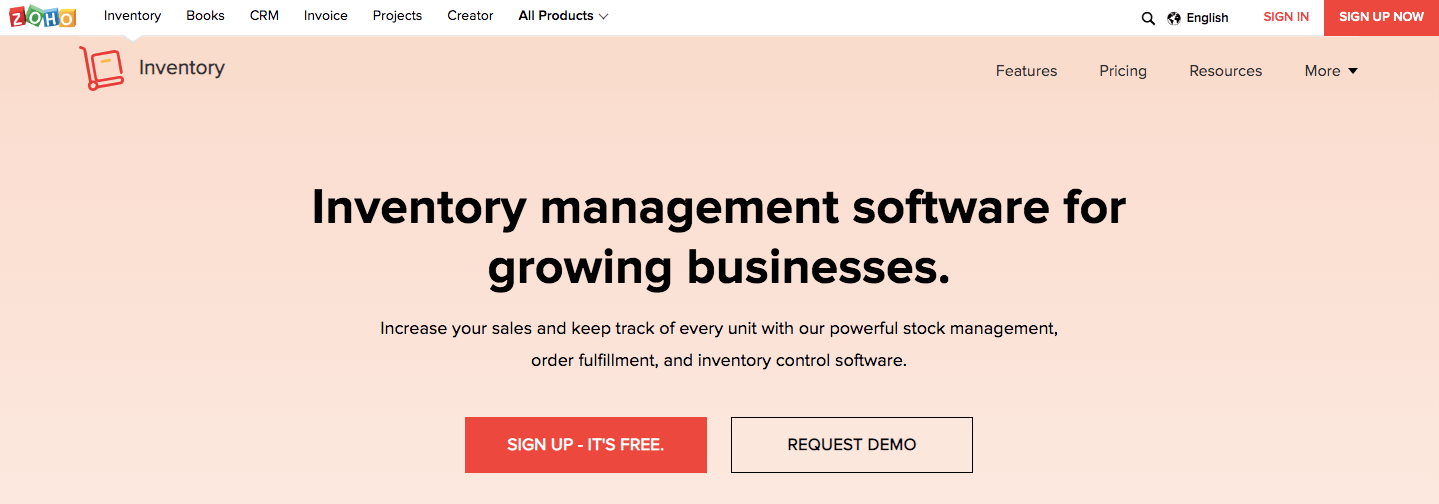Zoho Inventory web page