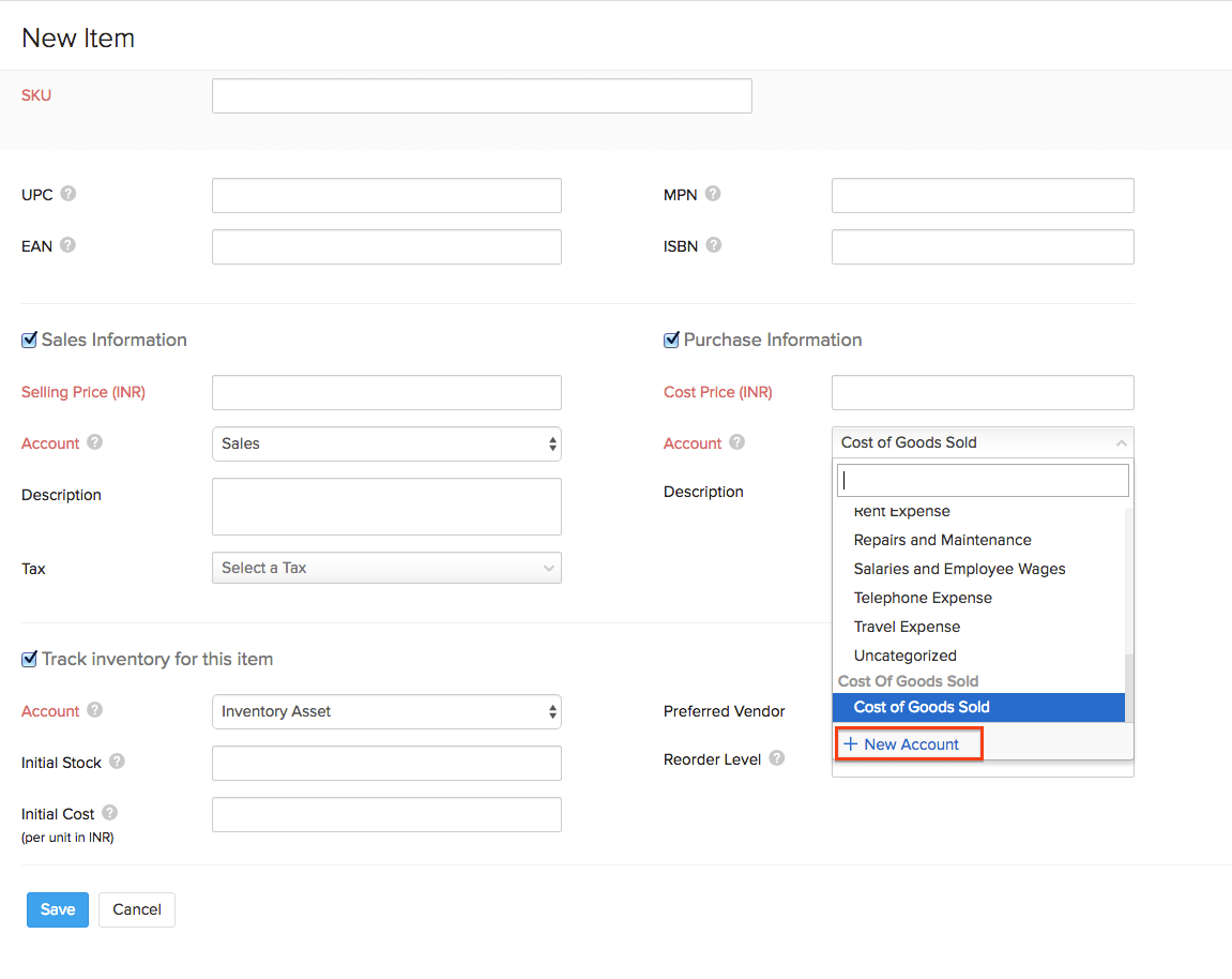 Inventory Chart Of Accounts