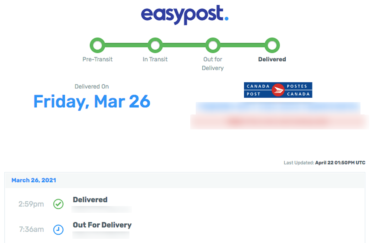 Easypost Tracking Page