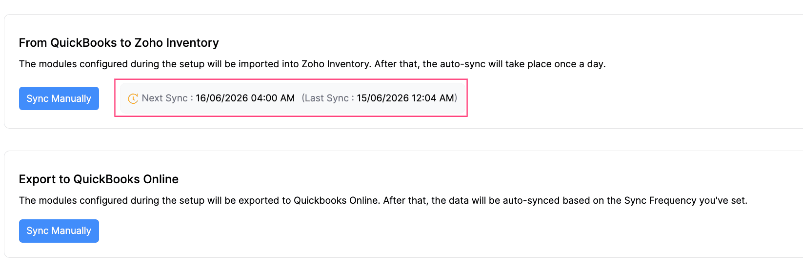 Sync data between Zoho Inventory and QuickBooks