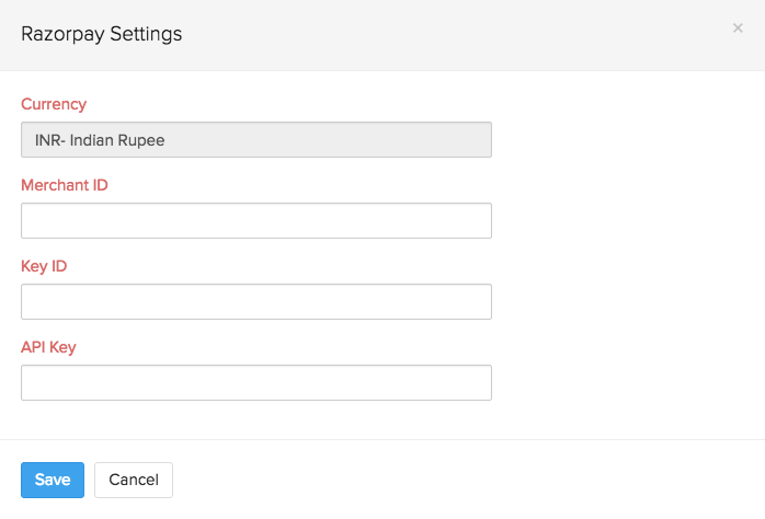 screen shot of razorpay setup page