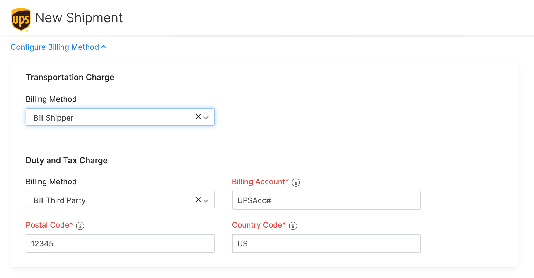 UPS Third party billing