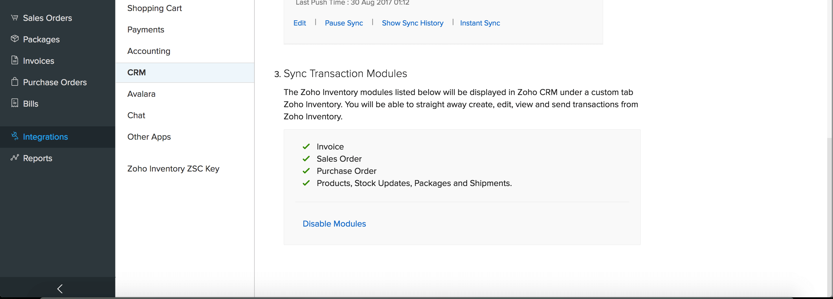 Image after enabling inventory modules in crm