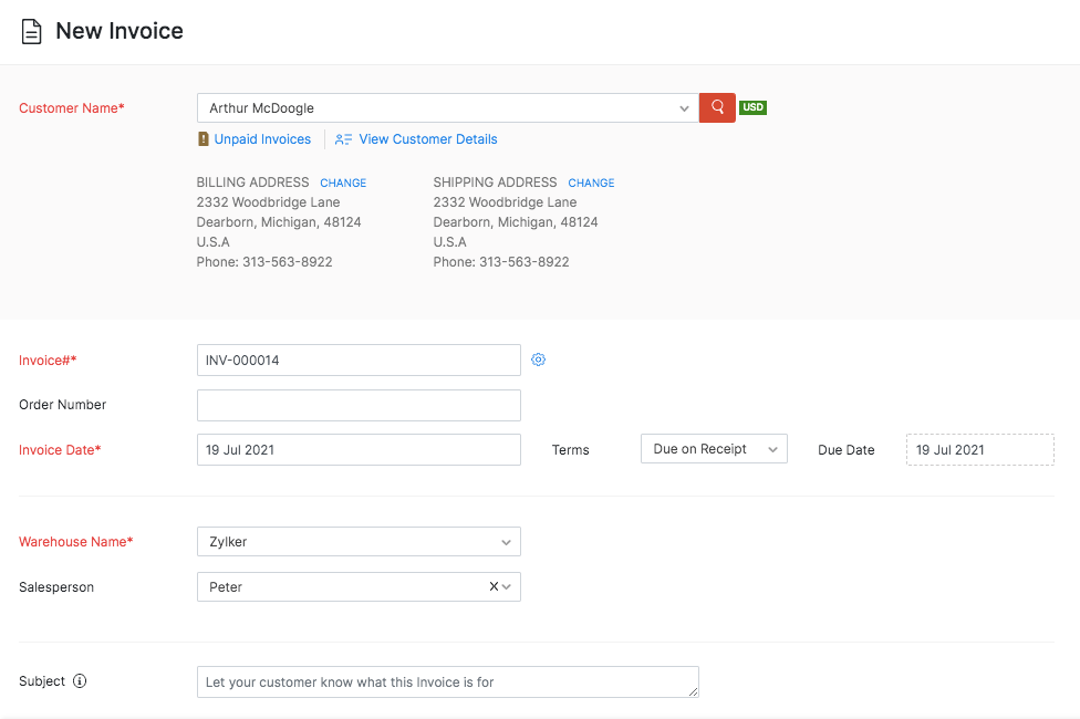 New Invoice - Basic Details