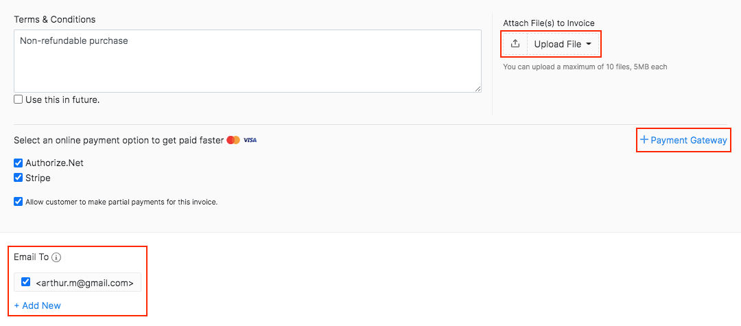 New Invoice - Payments and Terms