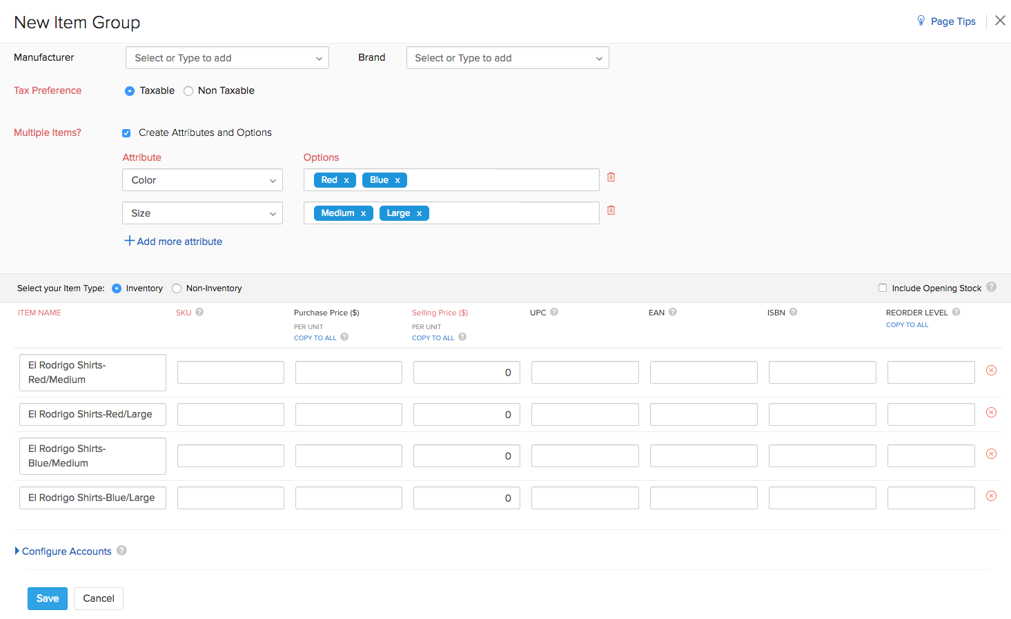 Creation of Items & Item Groups in Zoho Inventory