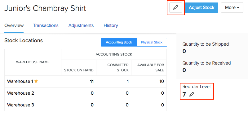 image highlighting the add reorder level option