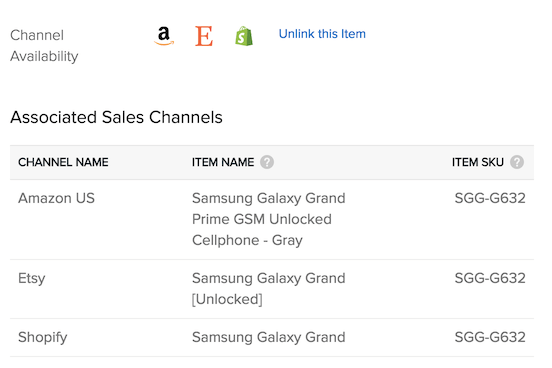 Sales channel item name and SKU