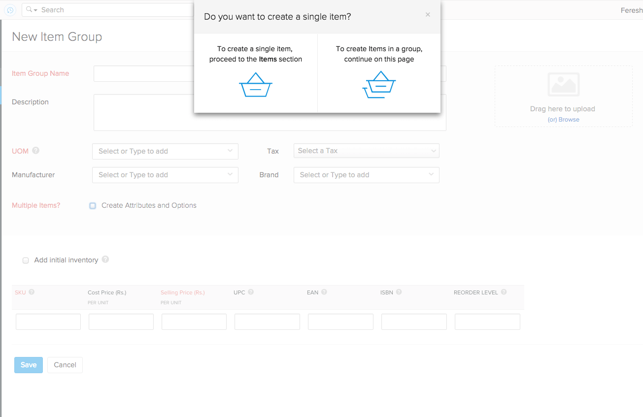 Creation of Items & Item Groups in Zoho Inventory