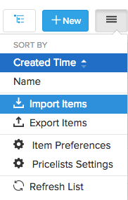 screen shot of the menu icon and drop down highlighting import variants option