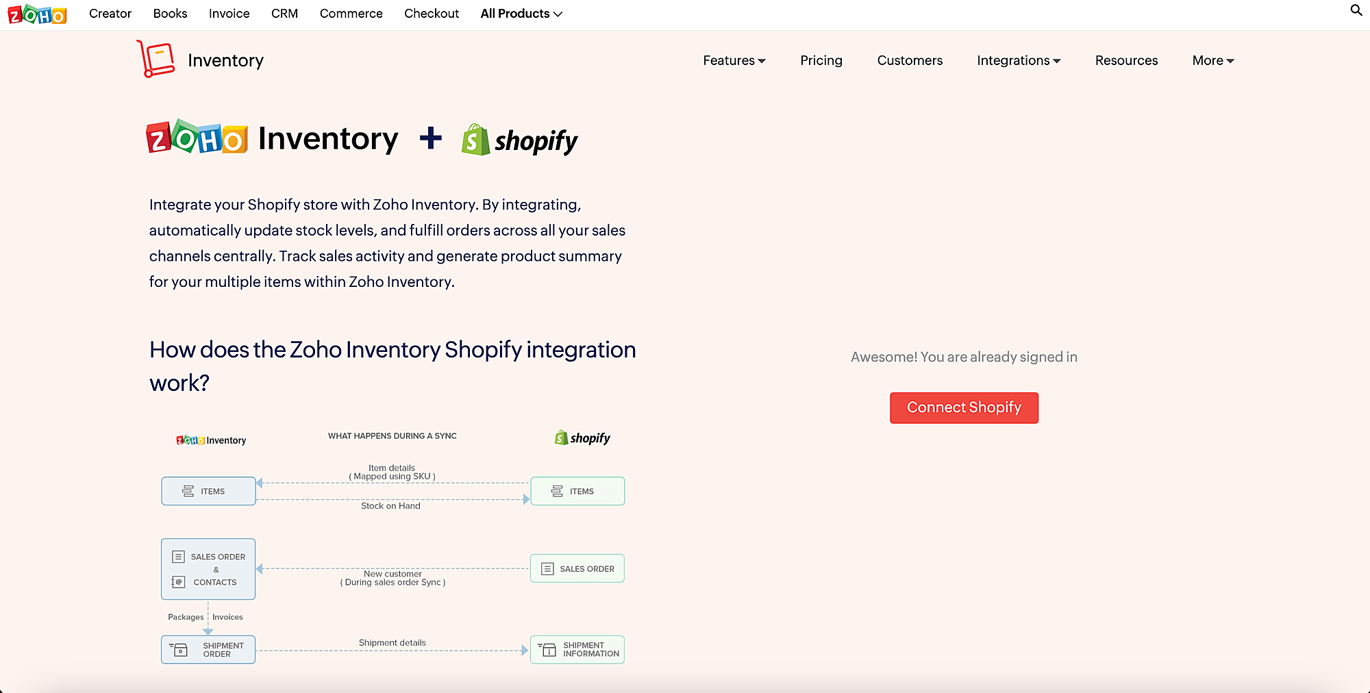 Connect Shopify landing page