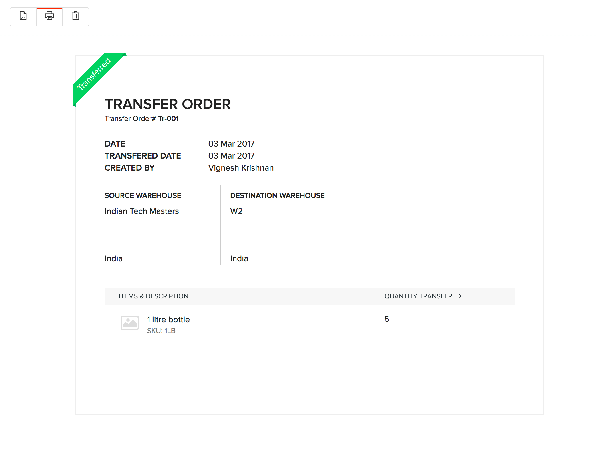 Using Transfer Orders in Zoho Inventory