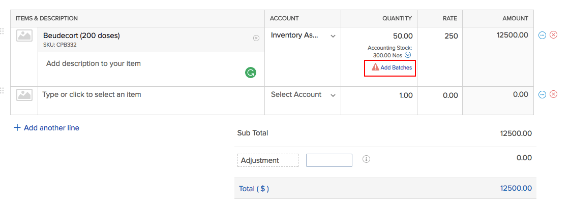 Add batches option in bills