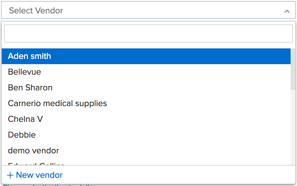 Vendor name drop down