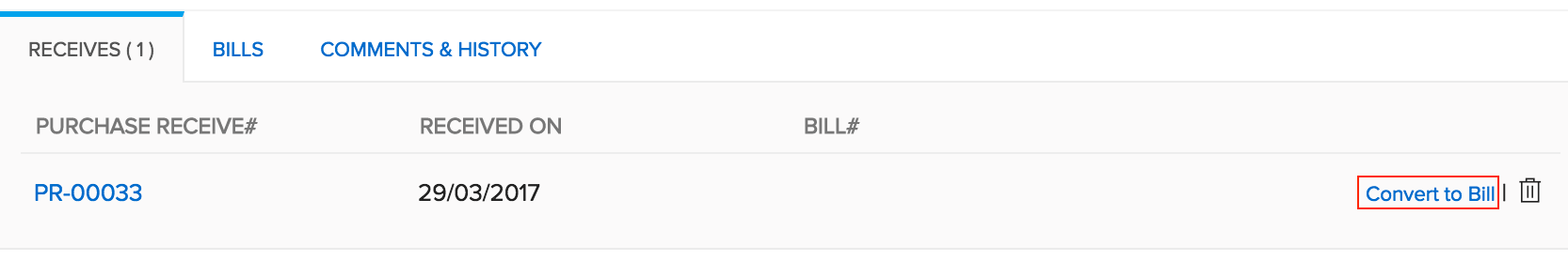 Receive to bill