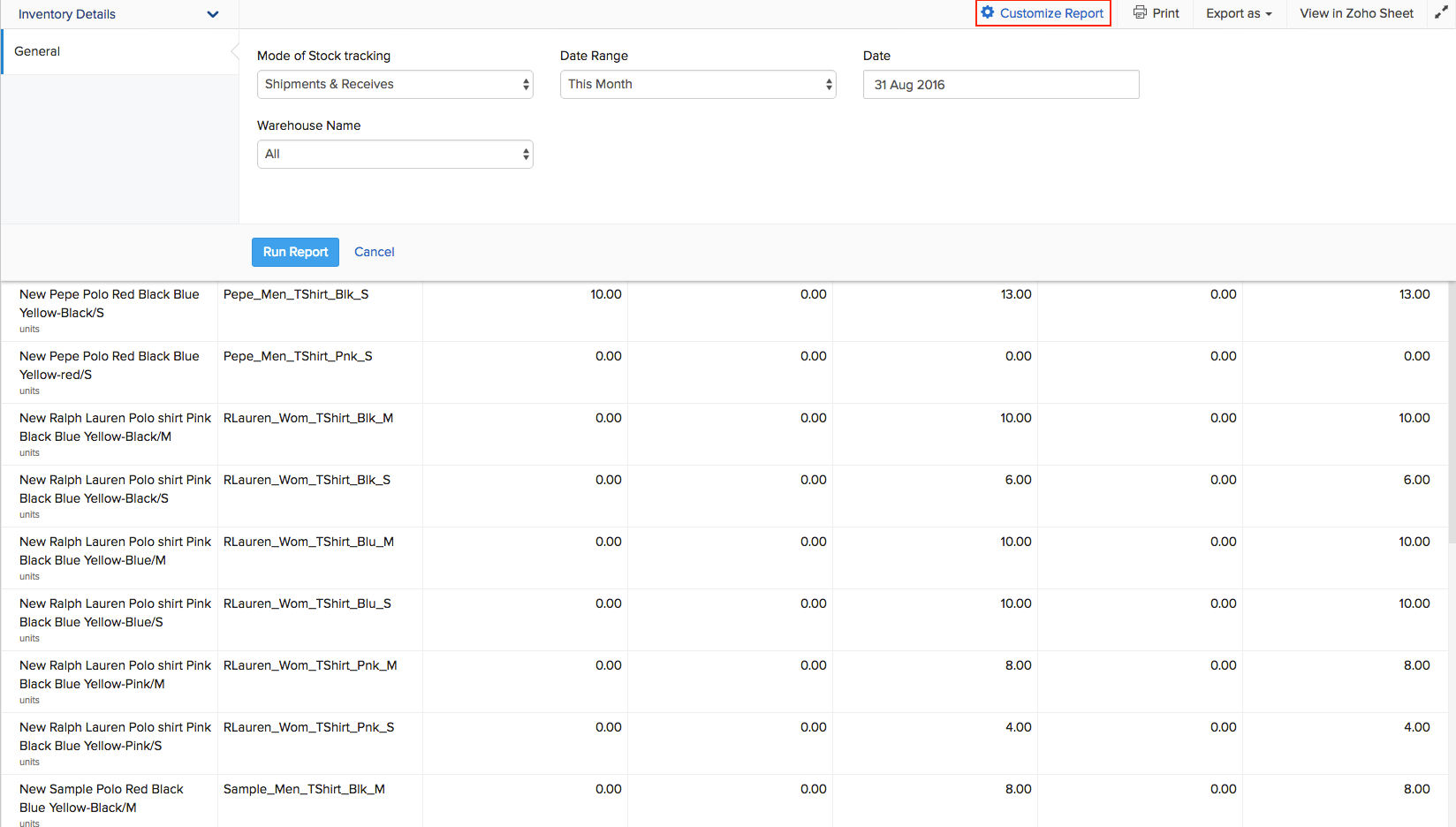 Image of inventory details report