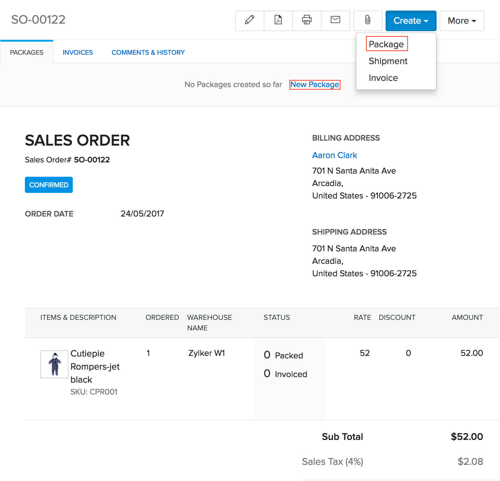 Image showing the package creation options