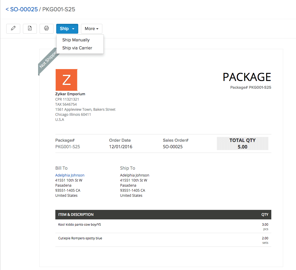 Image of creating shipments from packages