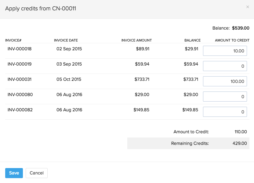 Applying credits to invoices