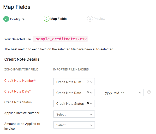 Import credits - map fields