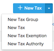 New Tax button with the drop down
