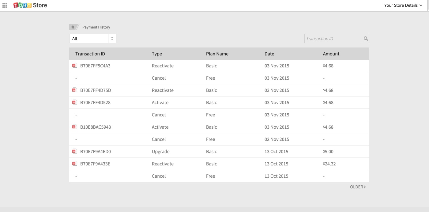 Payment history