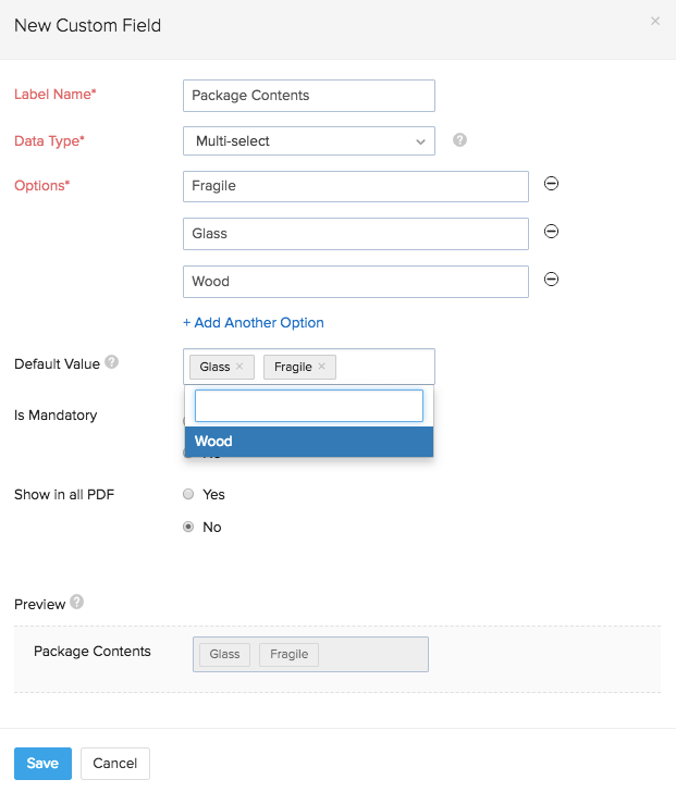 Multi-select custom field