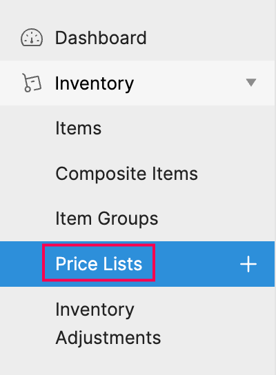 Price lists module under Items