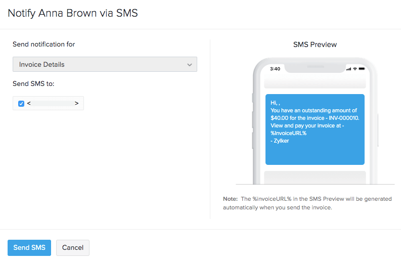Send SMS Preview