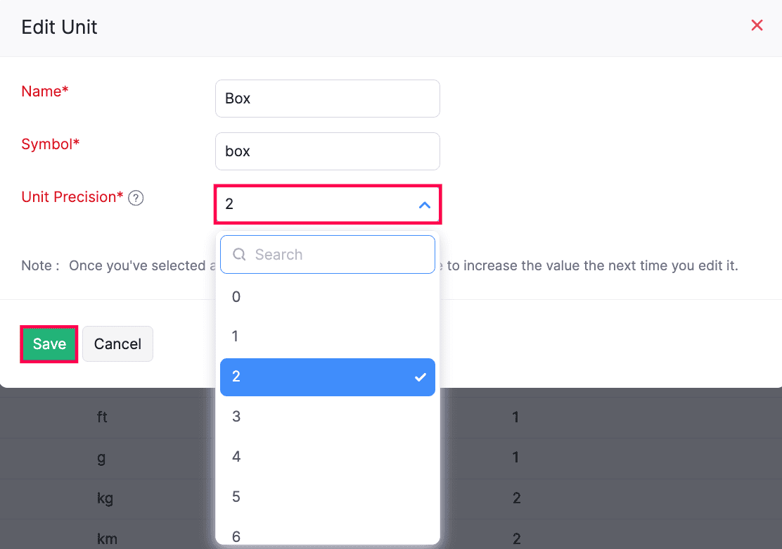 Unit Precision field