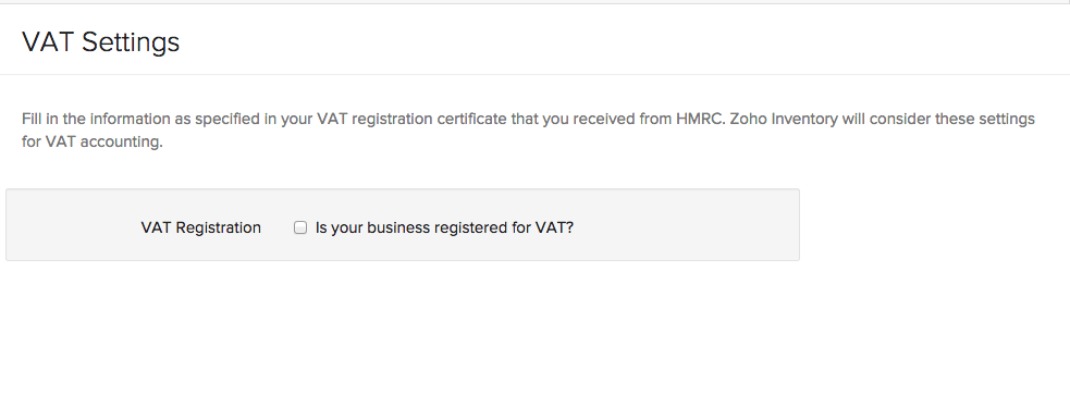 VAT Settings page