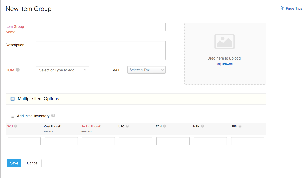 Associating VAT to items during creation