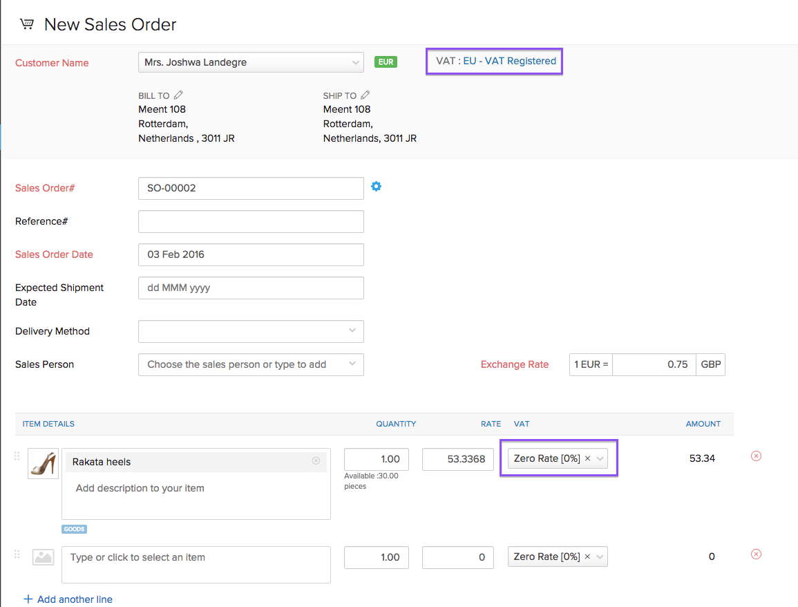 sales to a EU-VAT registered customer