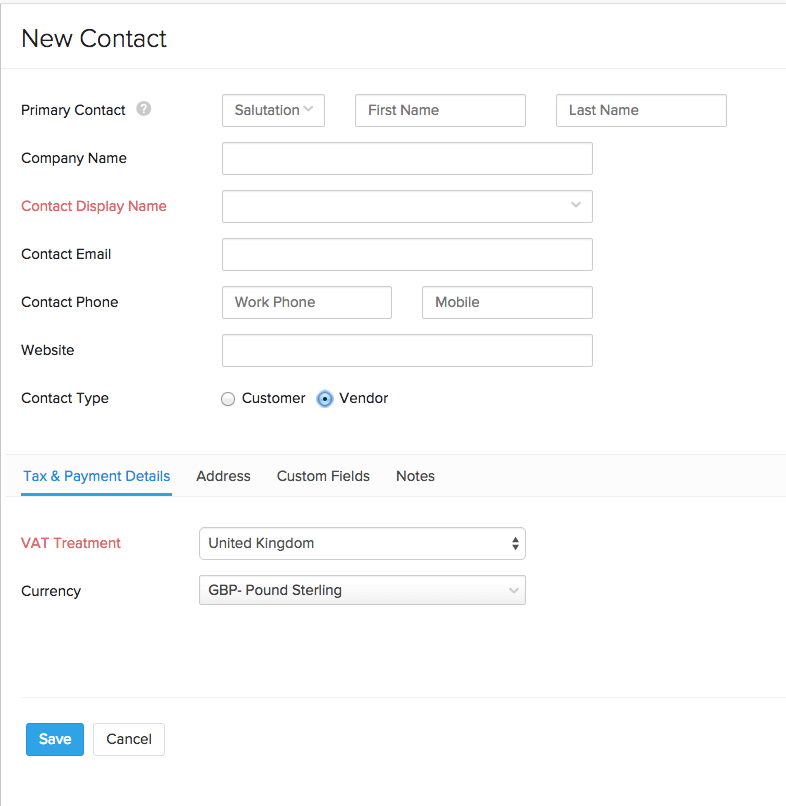 VAT in vendors