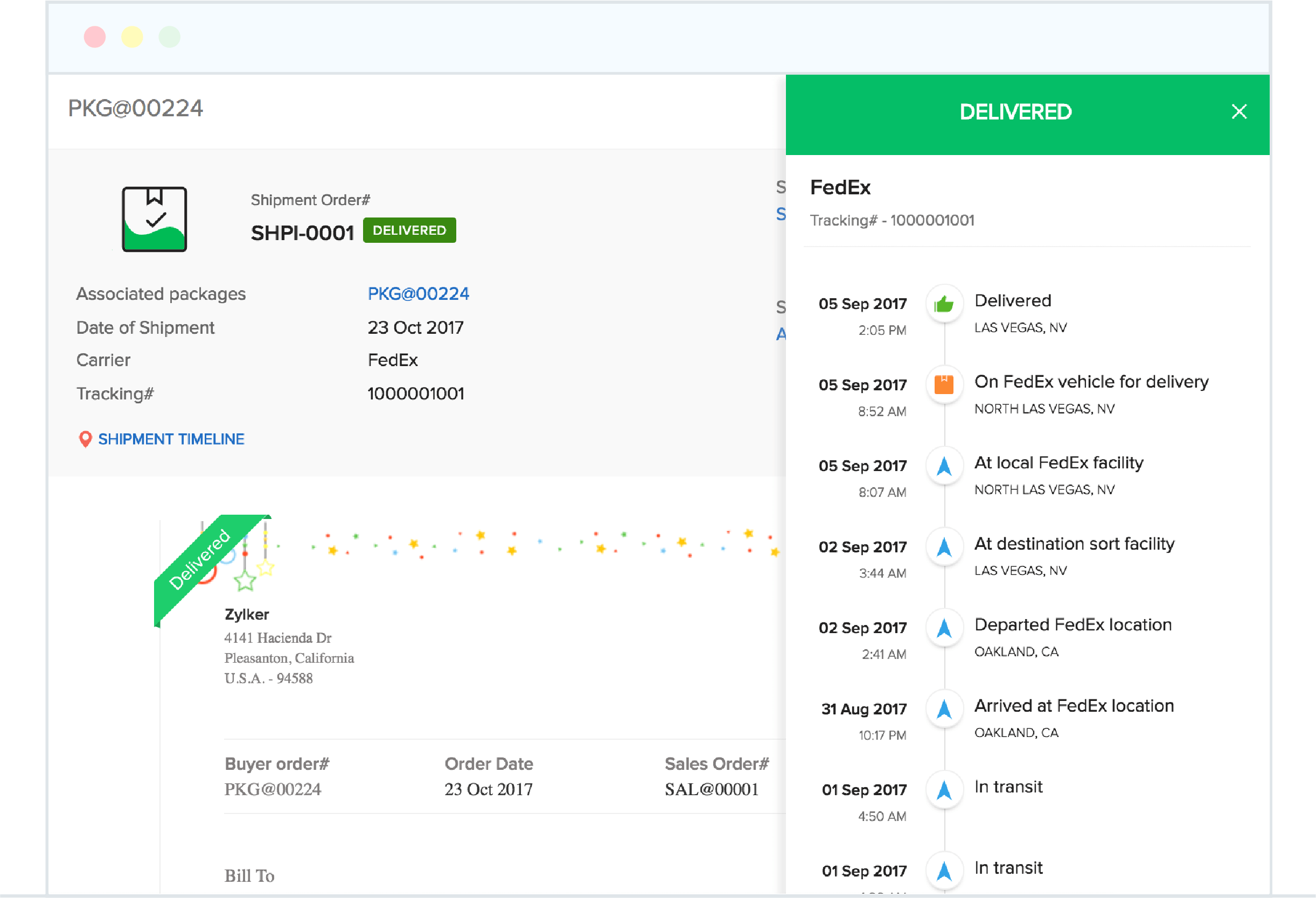 Screengrab of Zoho Inventory shipping page