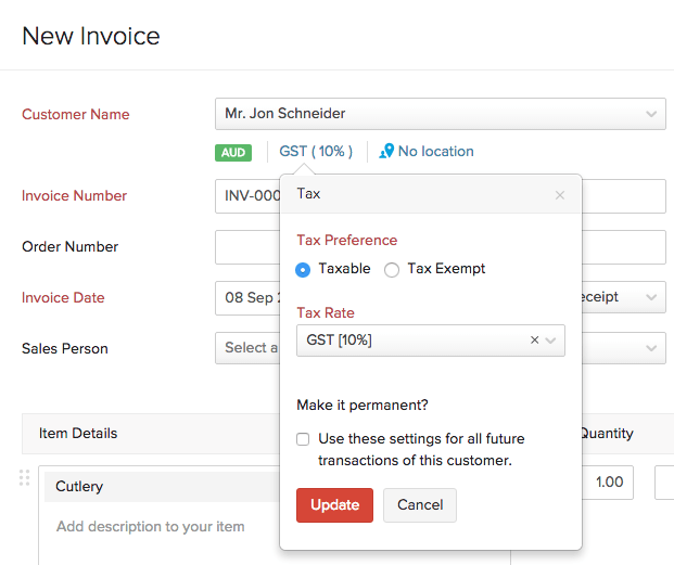 Tax Information in Invoice