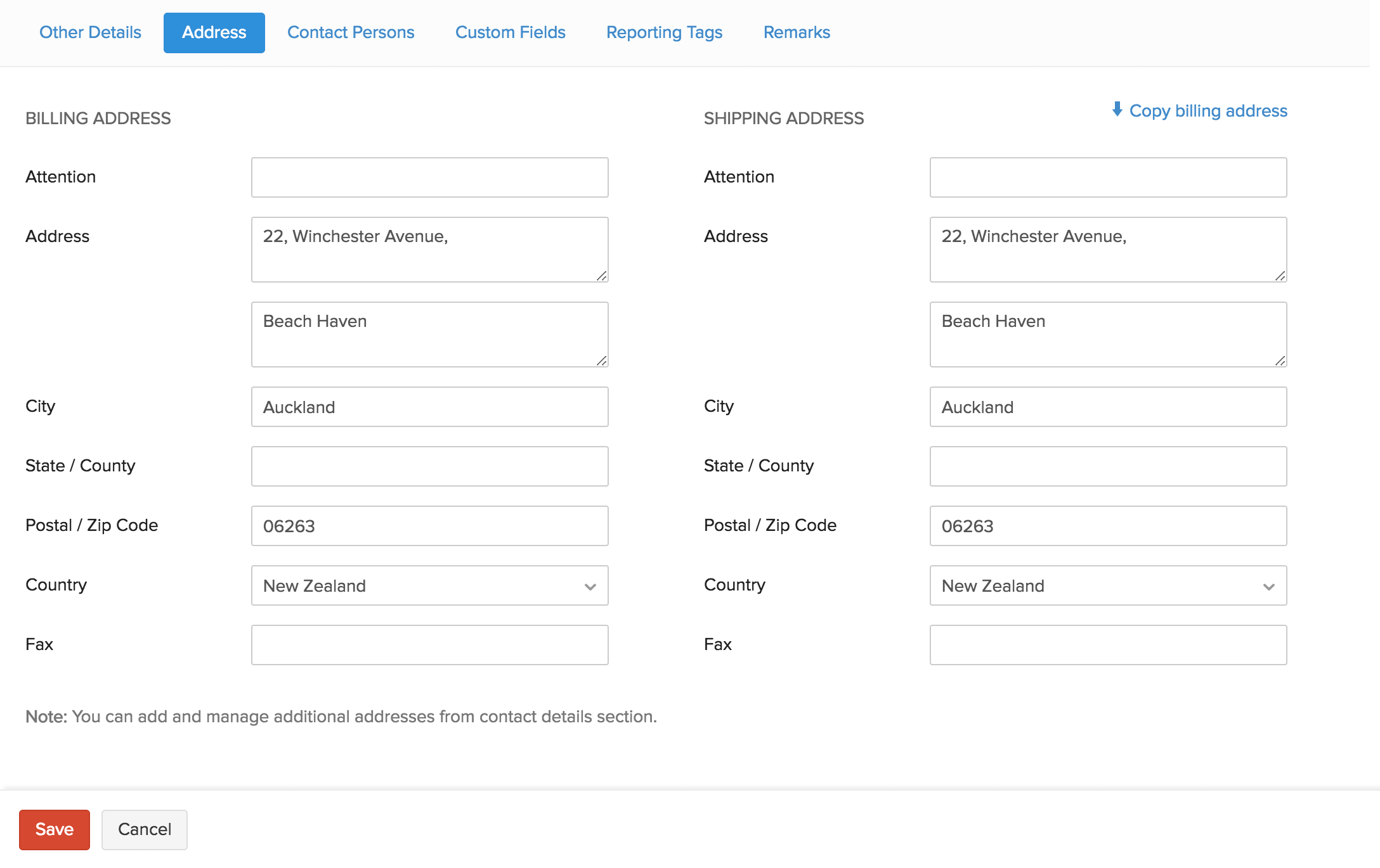 Address tab