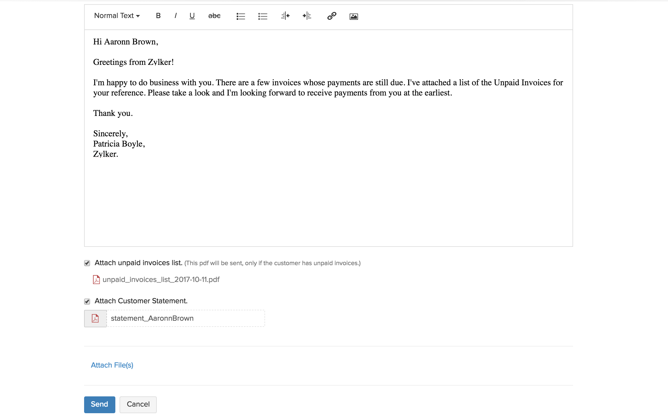 Sending email to a customer