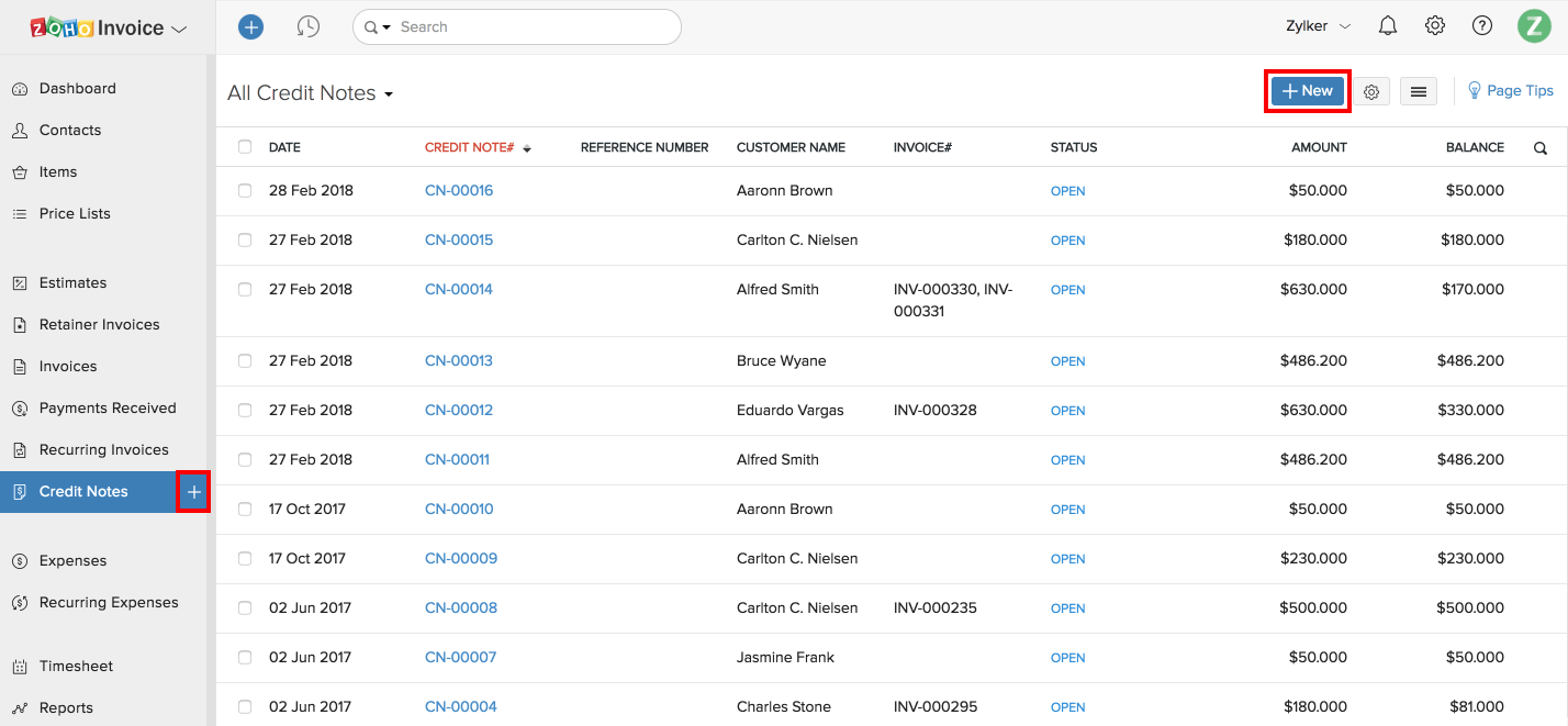 Credit Note creation