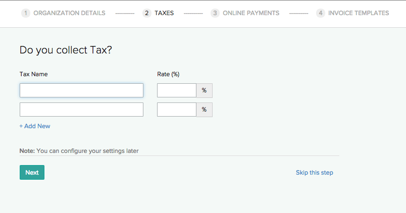 Zoho Invoice Getting Started Tax