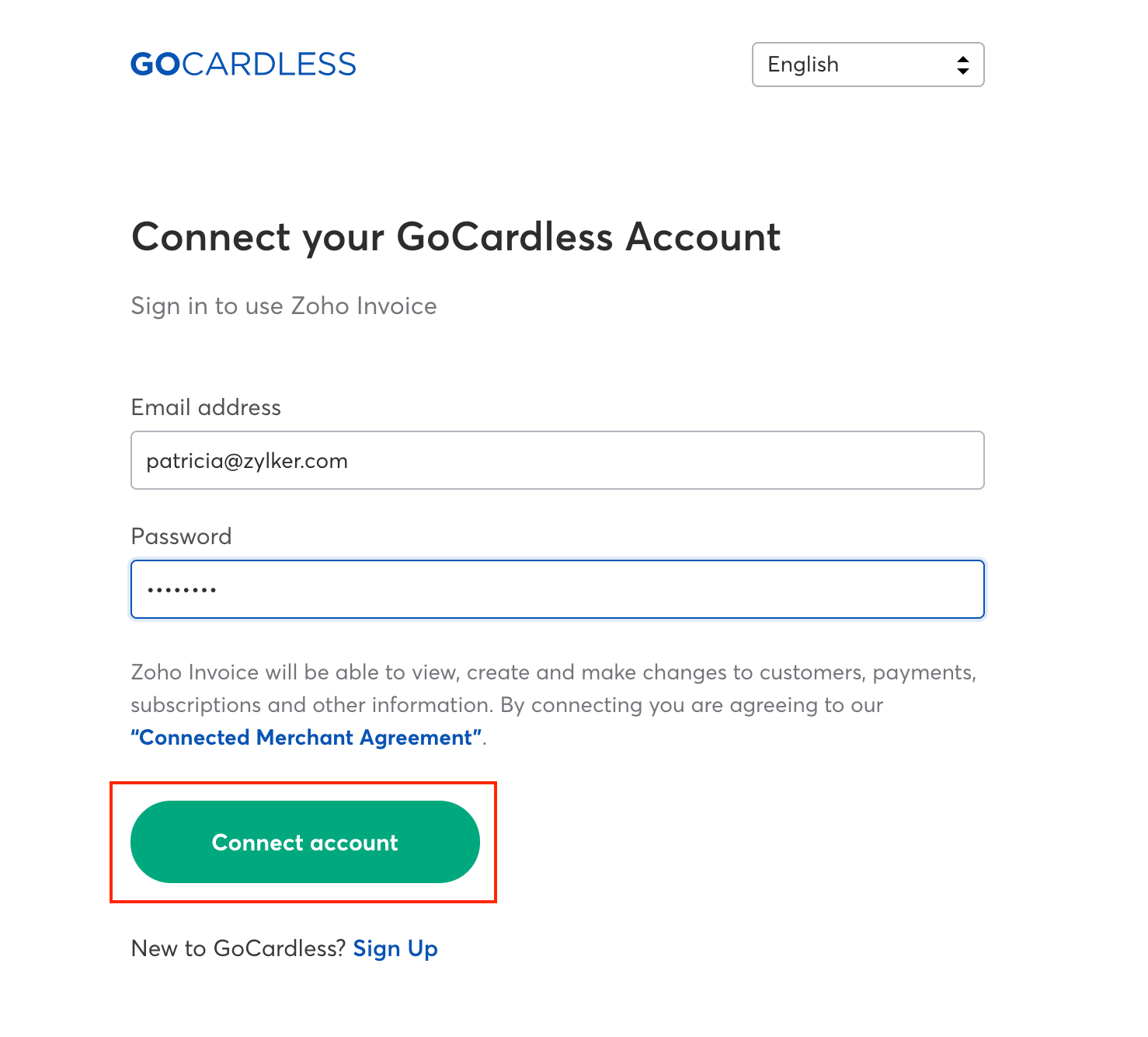 Connect to GoCardless page