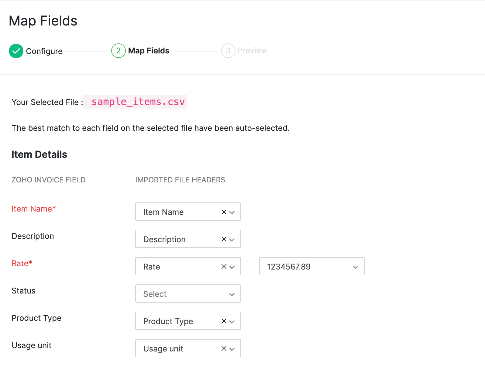 Map fields in import file