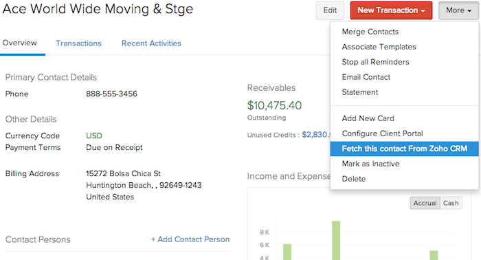 Fetch contact from Zoho CRM