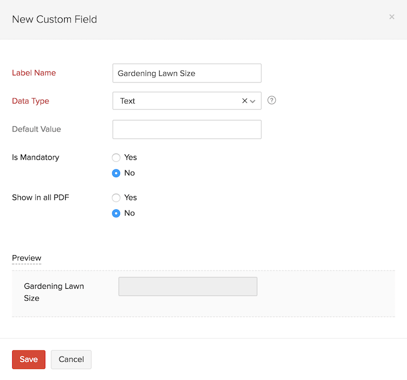 Custom Field pop-up